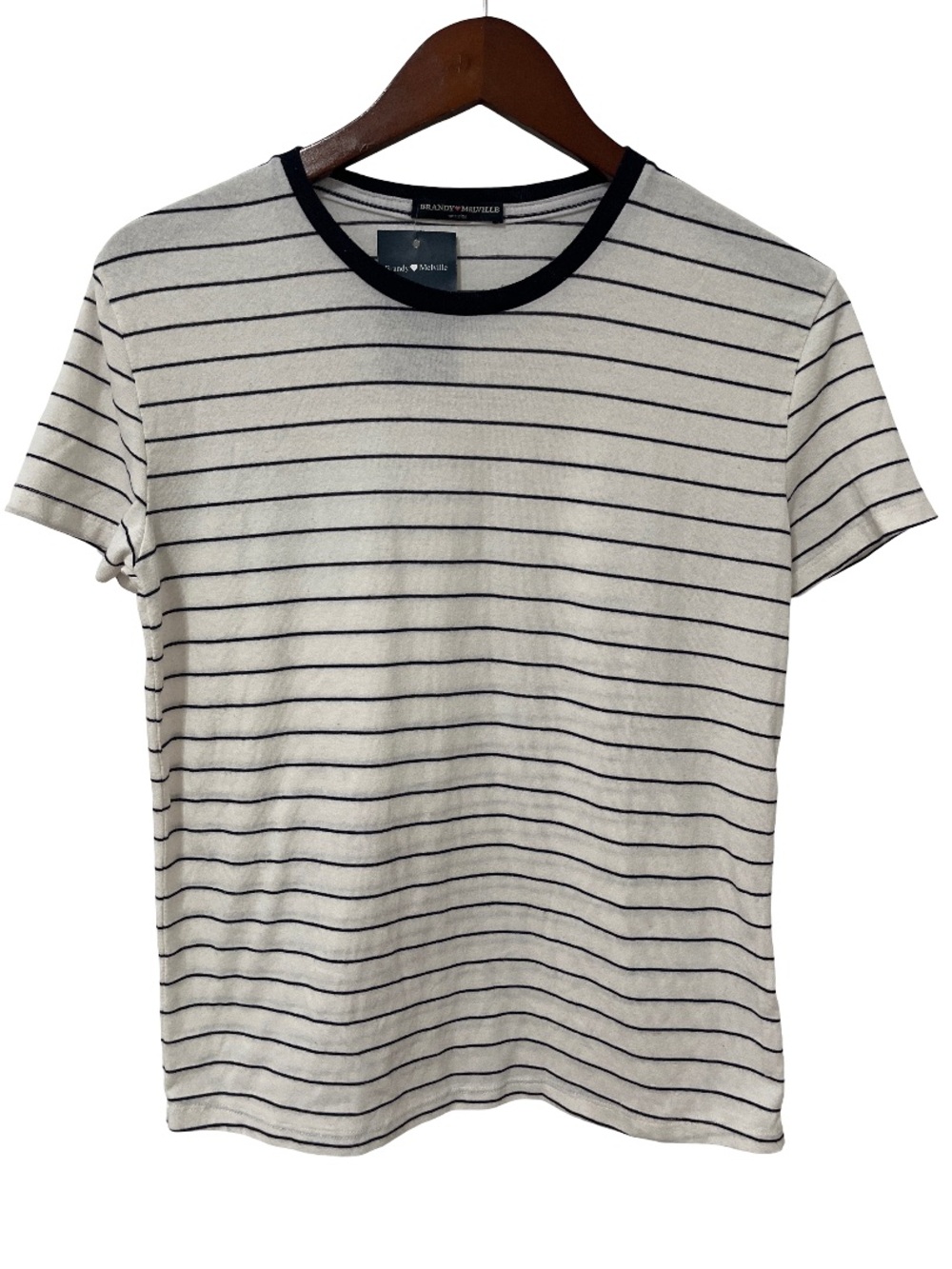 Brandy Melville Womens One Size NWT White Navy Striped Short Sleeve Tee